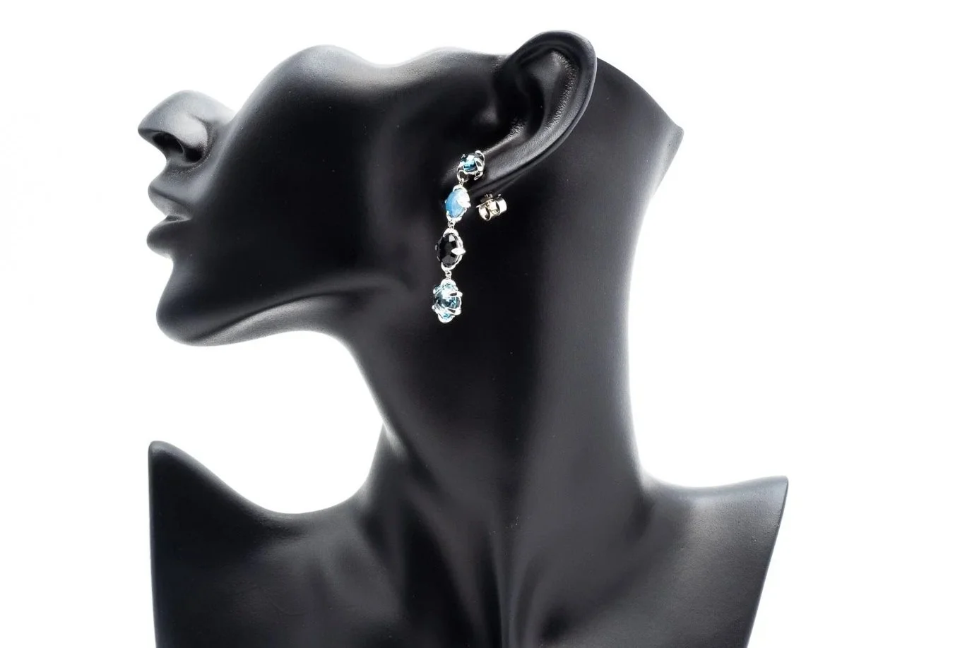 (S)Sterling Silver Aquamarine Blue Topaz Drop Dangle David Yurman Stud Earrings