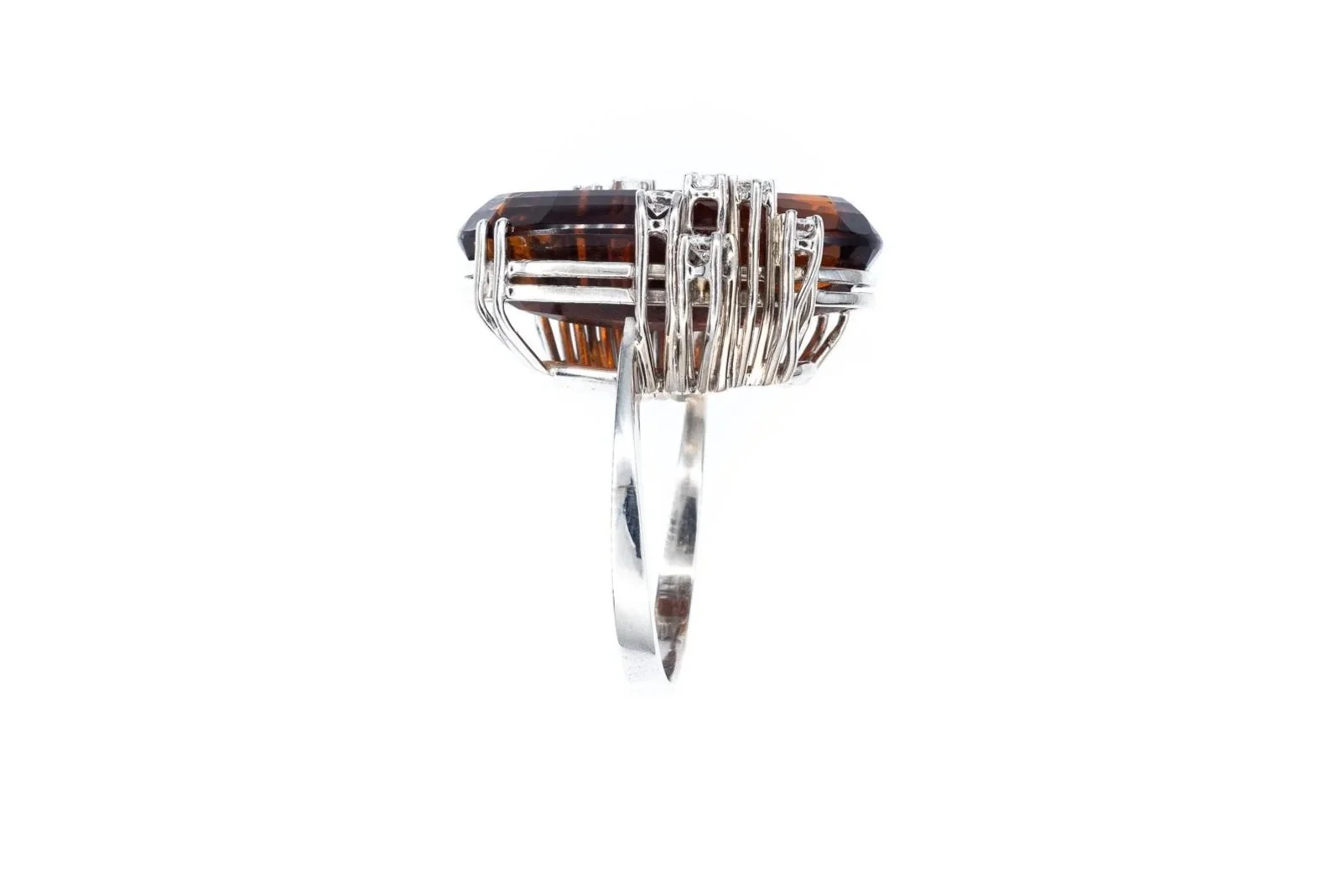 (S)White Gold Diamond Citrine Gemstone Cluster Ring