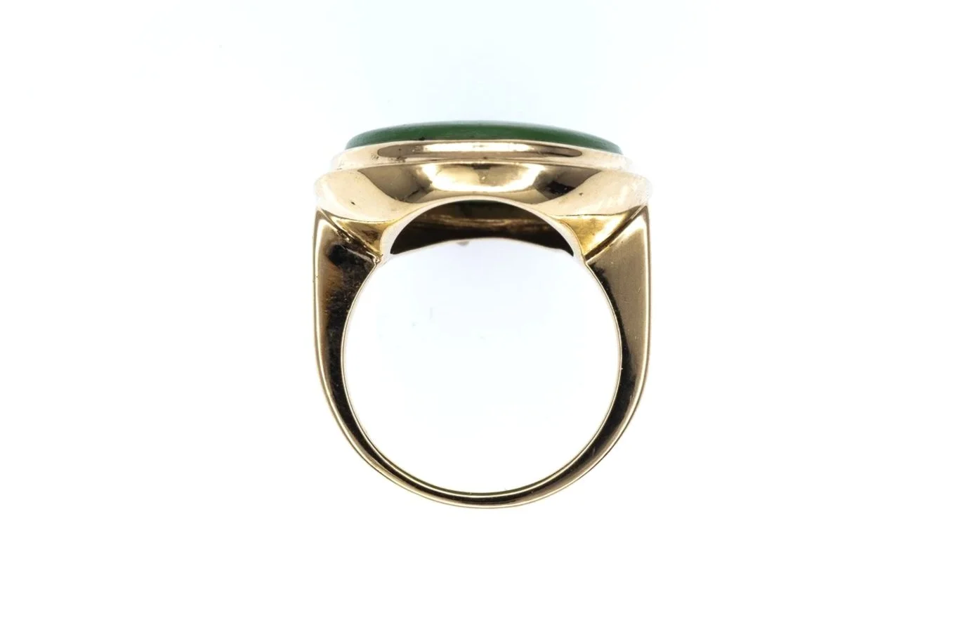 (F)Yellow Gold Solitaire Nephrite Jade Gemstone Ring