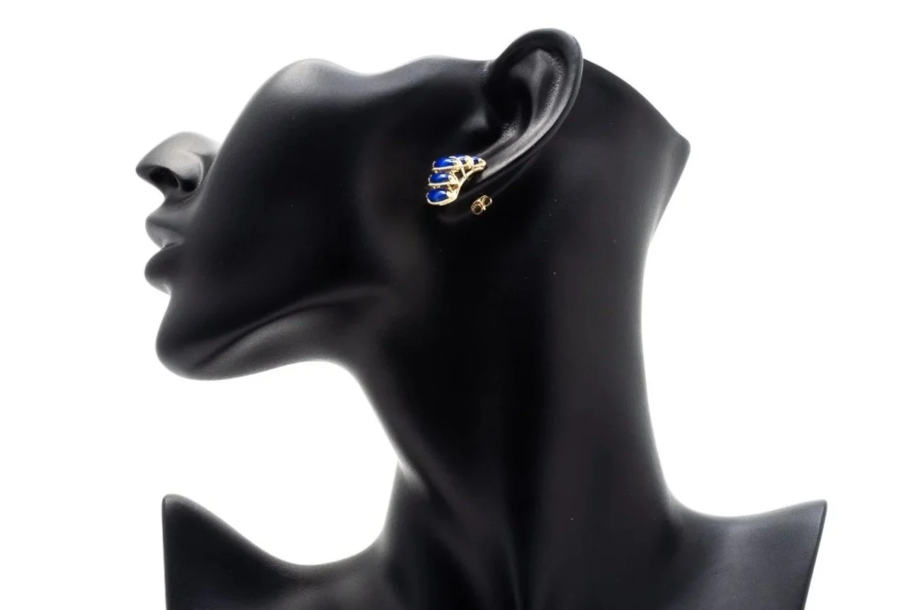 (S)Yellow Gold Lapis Lazuli Drop Stud Earrings