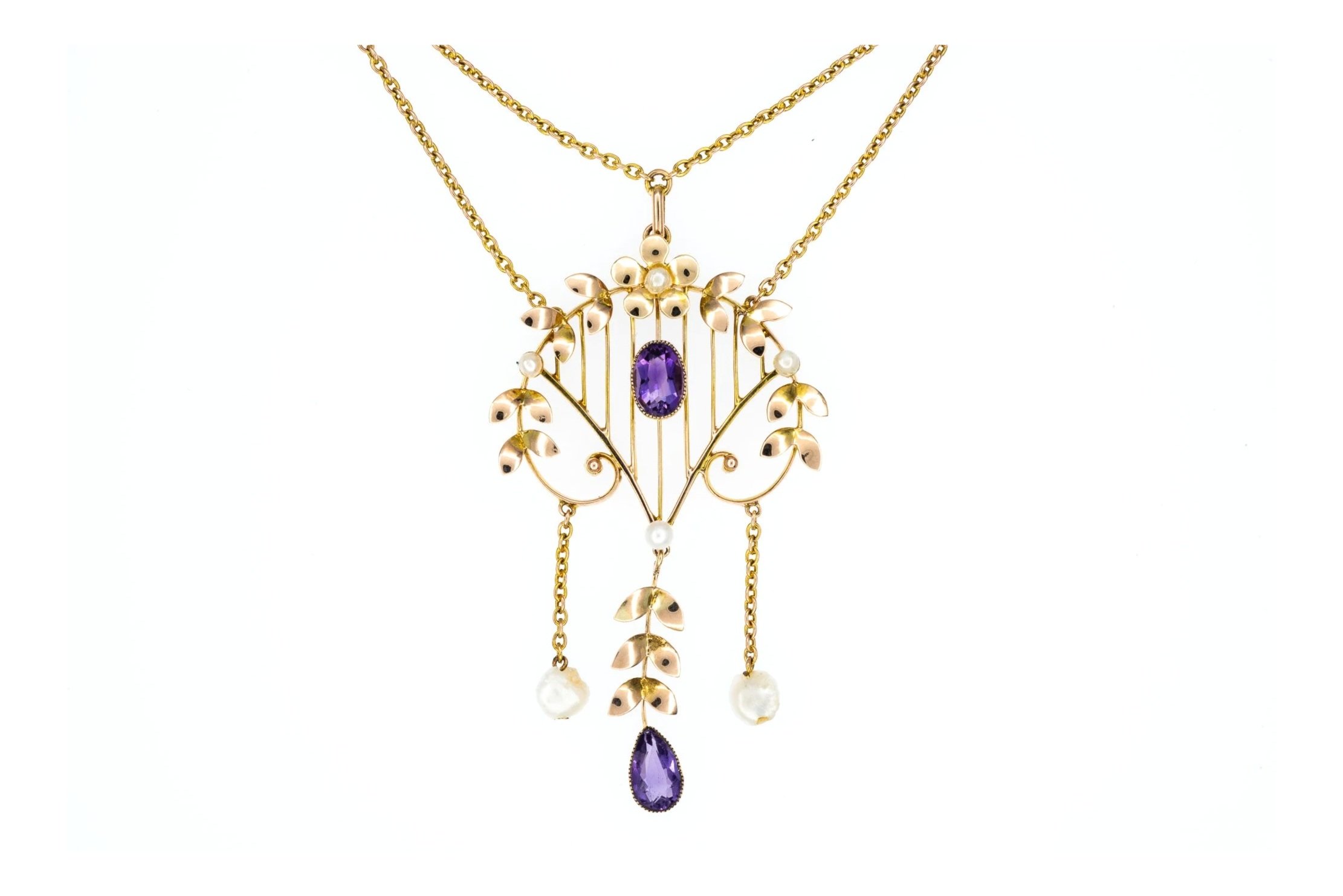 (T)Yellow Gold Seed Pearl Amethyst Pendant