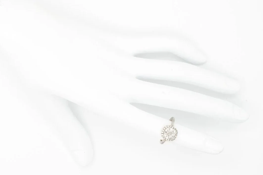 (H)White Gold Cushion Modified Brilliant Cut Canadian Diamond Halo Style Engagement Ring