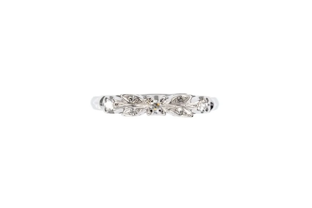 (T)White Gold Single Cut Diamond Band