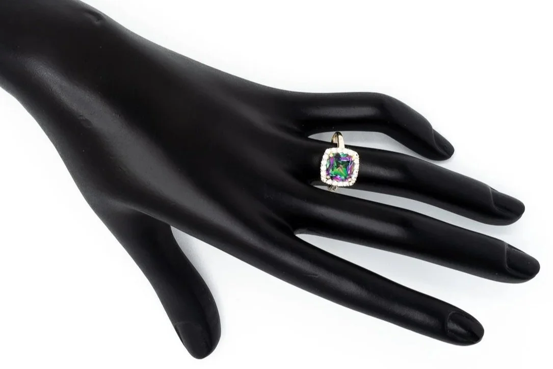 (H)Yellow Gold Diamond Mystic Topaz Gemstone Ring