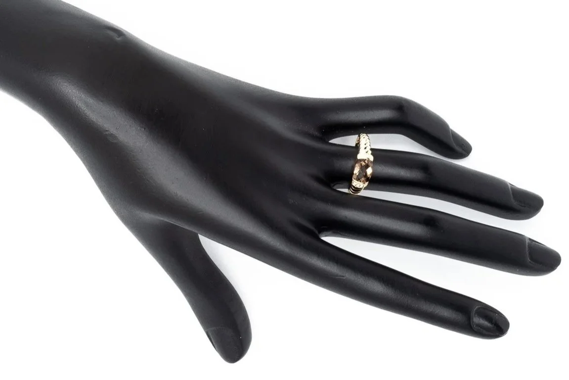 (H)Yellow Gold Diamond Smoky Quartz Gemstone Ring