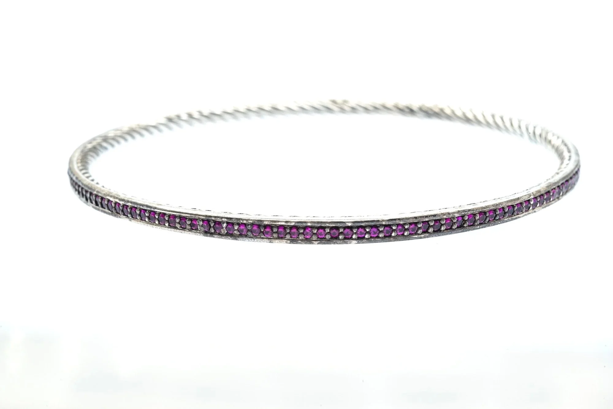 (F)Sterling Silver Pink Sapphire David Yurman Cable Bangle Bracelet