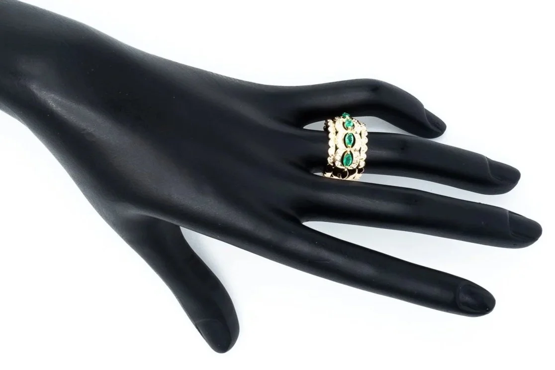 (H)Yellow Gold Diamond Emerald Gemstone Ring