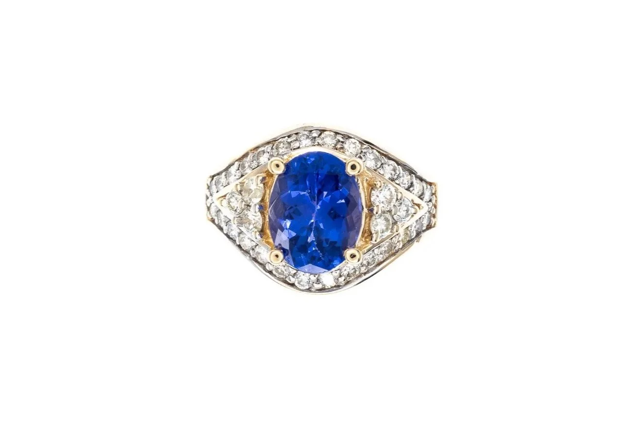 (T)Yellow Gold Diamond Tanzanite Gemstone Ring