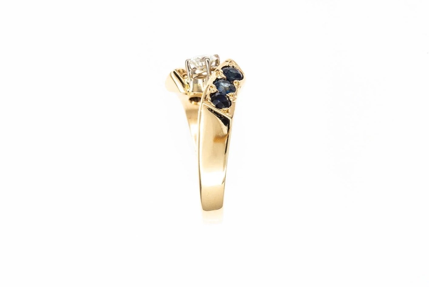 (S)Yellow White Gold Diamond Sapphire Gemstone Ring
