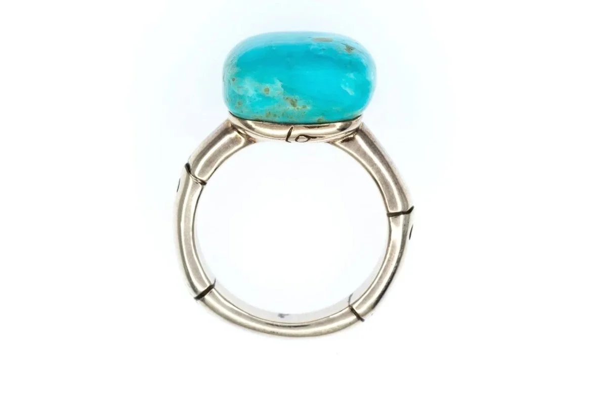 (F)Sterling Silver Turquoise John Hardy Designer Two Bamboos Ring