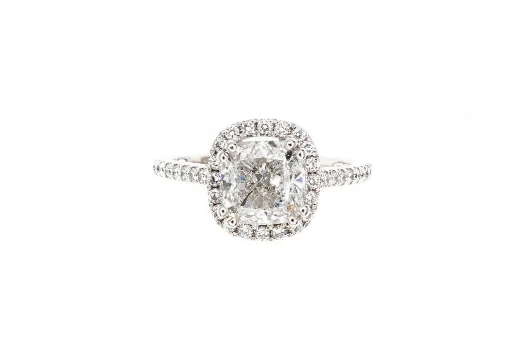 (T)White Gold Cushion Modified Brilliant Cut Canadian Diamond Halo Style Engagement Ring