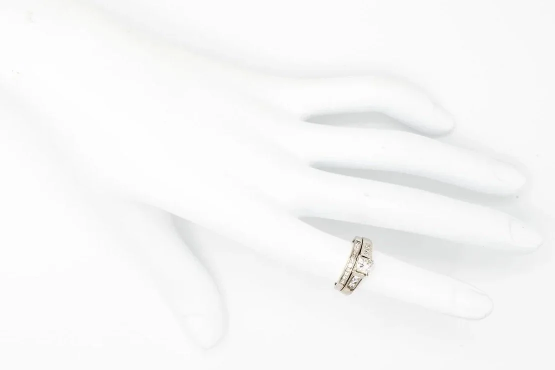 (H)White Gold Princess Cut Diamond Engagement Ring Wedding Set