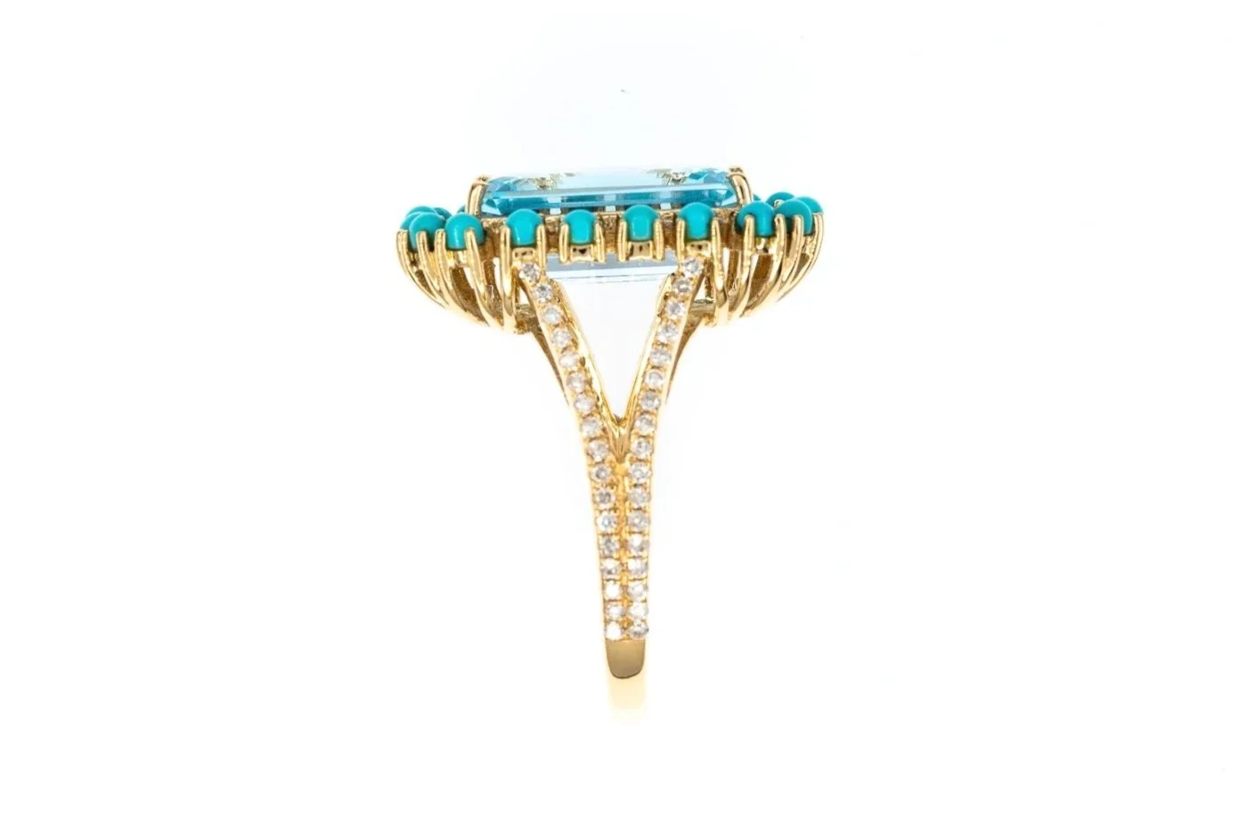 (S)Yellow Gold Diamond Turquoise Blue Topaz Gemstone Ring