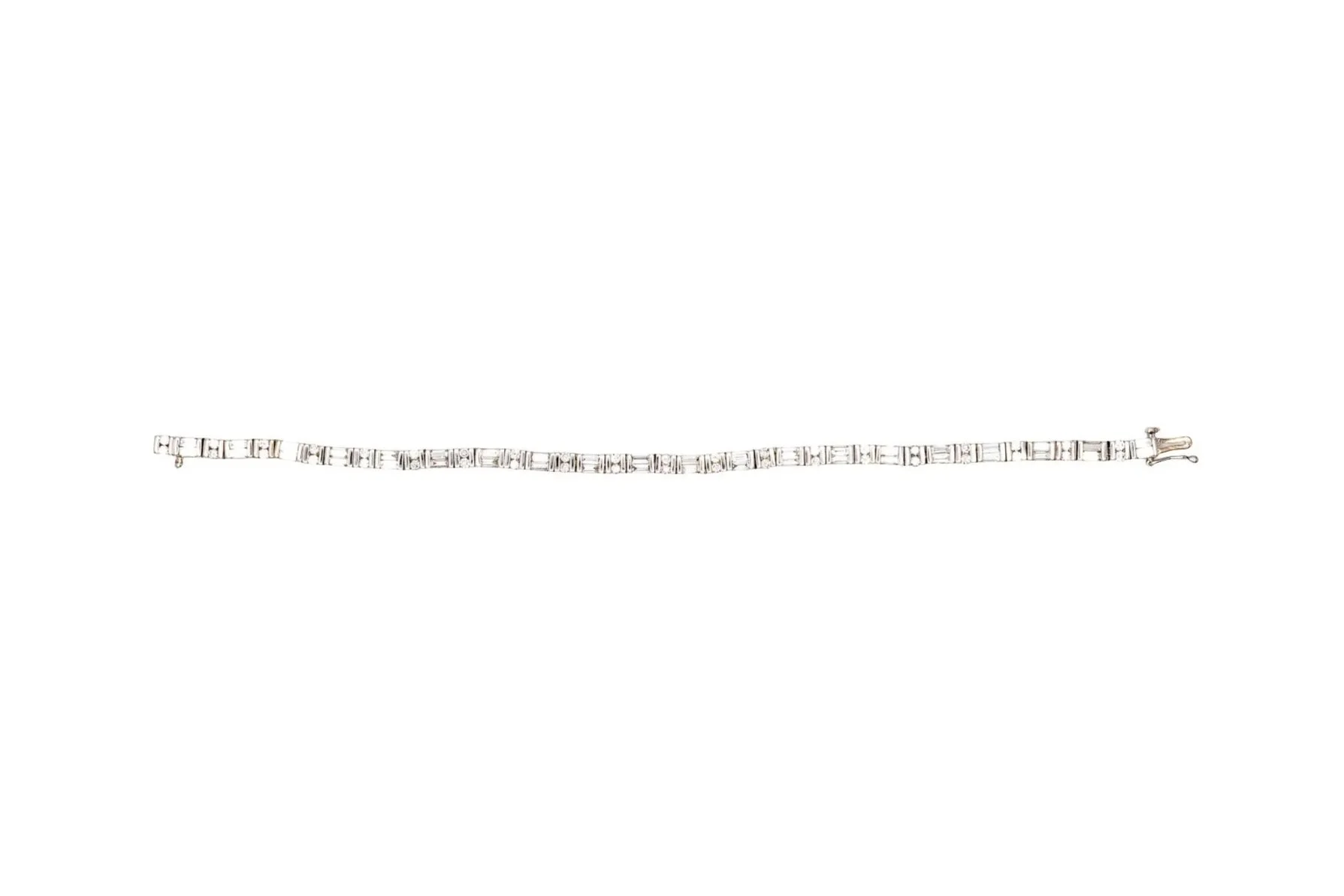 (T)White Gold Baguette Round Brilliant Cut Diamond Tennis Bracelet