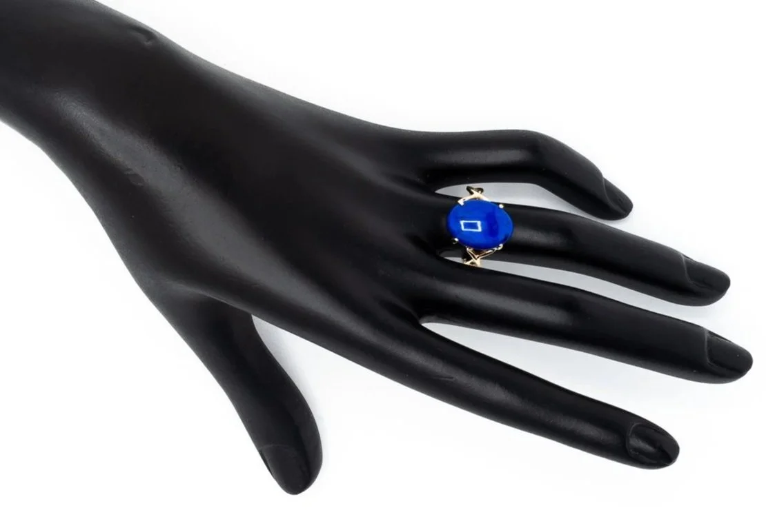 (H)Yellow Gold Solitaire Lapis Lazuli Gemstone Ring