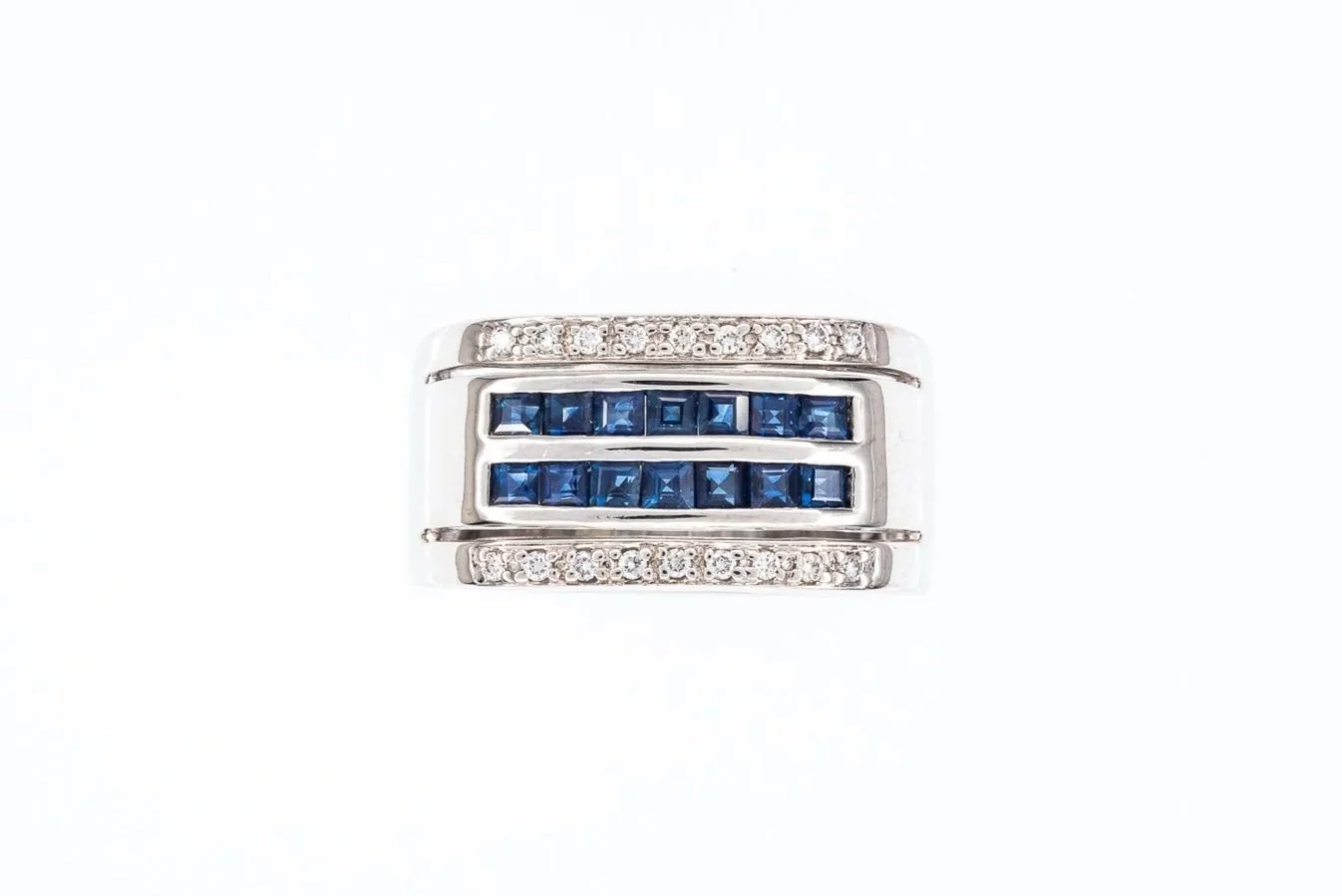 (T)White Gold Sapphire Diamond Men's Band