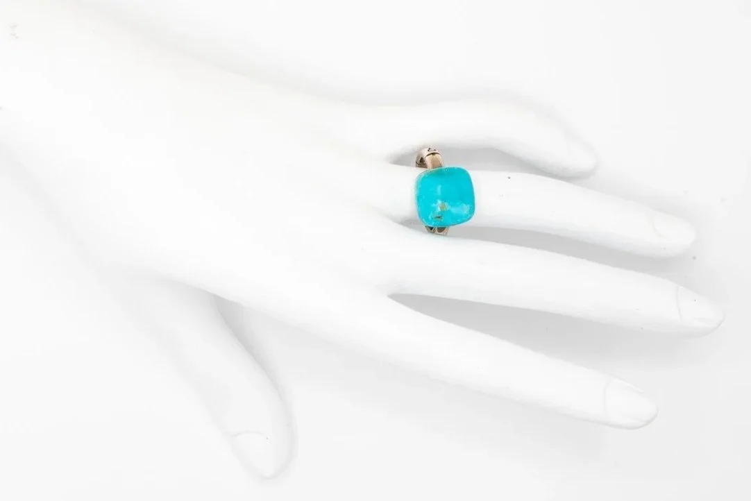 (H)Sterling Silver Turquoise John Hardy Designer Two Bamboos Ring
