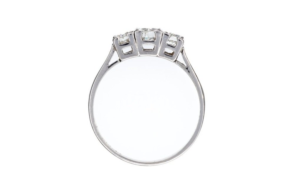 (F)White Gold Old European Cut Multi Diamond Antique Three Stone Ring