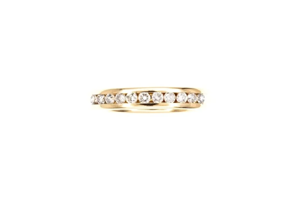 (T)Yellow Gold Round Brilliant Cut Diamond Ladies Band