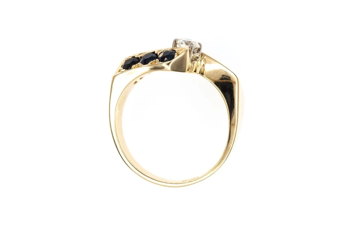 (F)Yellow White Gold Diamond Sapphire Gemstone Ring