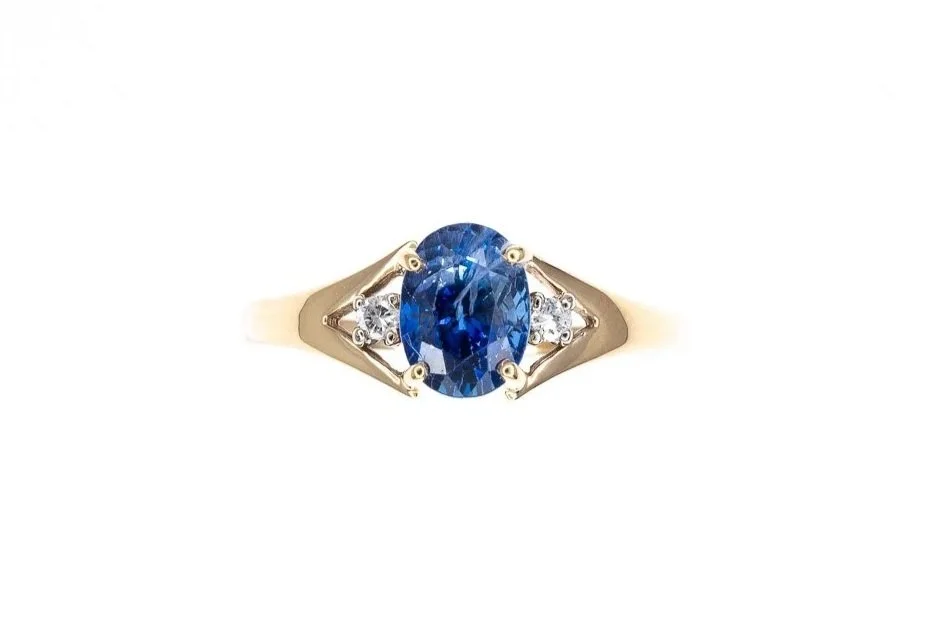 (T)White Yellow Gold Diamond Sapphire Gemstone Ring