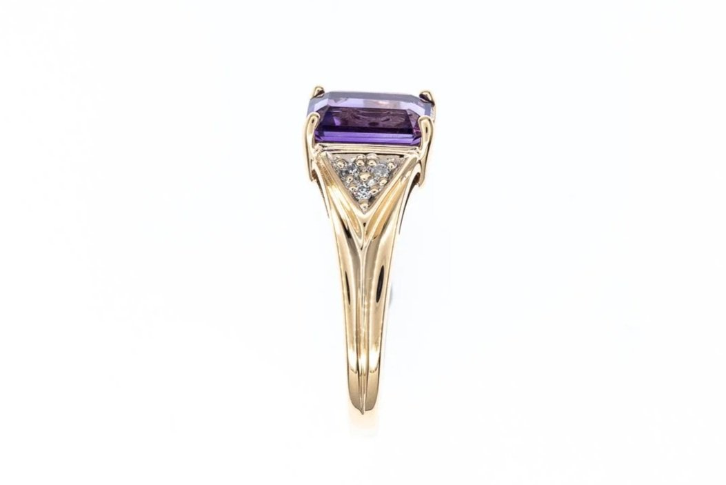 (S)Yellow Gold Diamond Amethyst Gemstone Ring