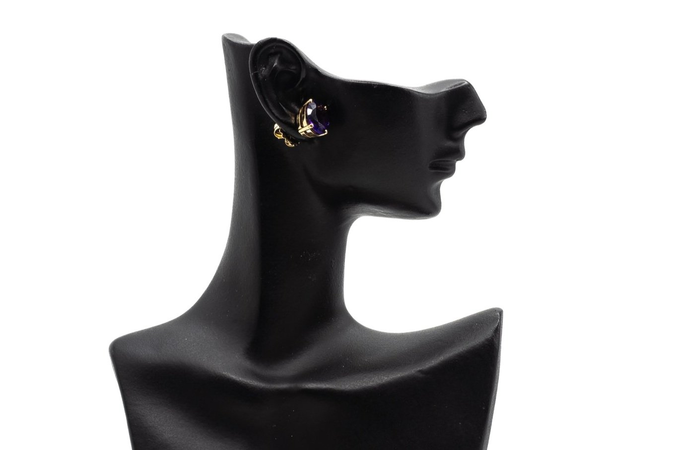 (S)Yellow Gold Solitaire Amethyst Stud Earrings