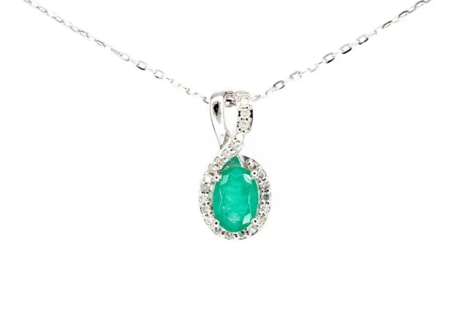 (T)White Gold Diamond Emerald Drop Slider Pendant