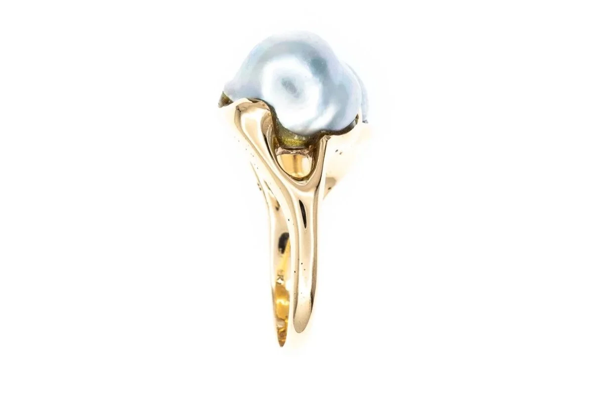 (S)Yellow Gold Tahitian Cultured Pearl Gemstone Ring