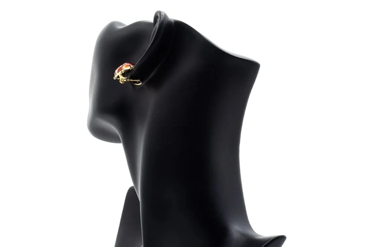 (B)Yellow Gold Red Enamel Lady Bug Stud Earrings