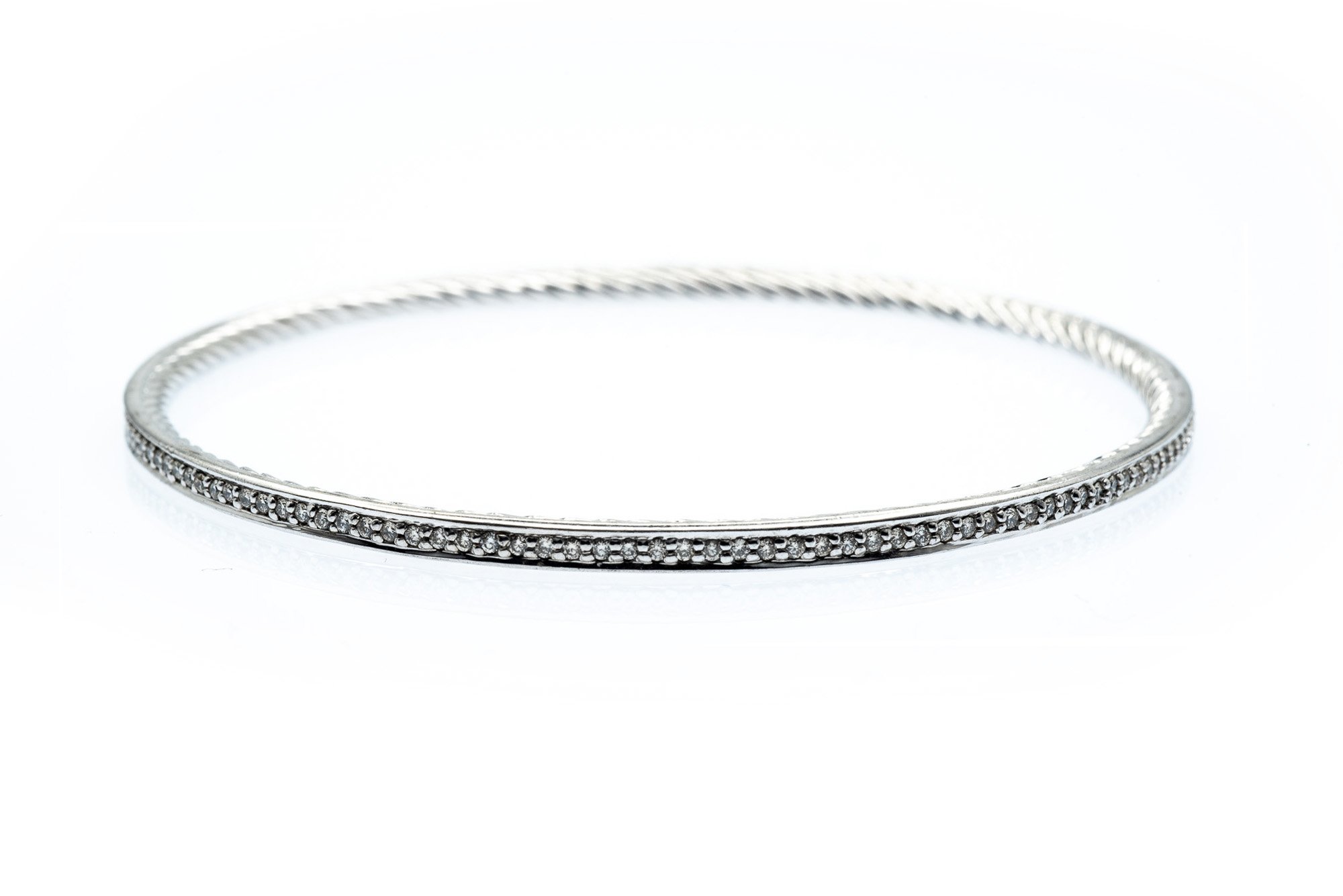 (F)Sterling Silver Round Brilliant Cut Diamond David Yurman Designer Bangle Bracelet