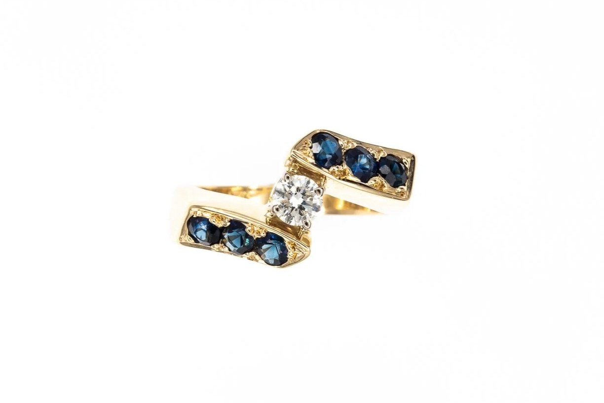 (T)Yellow White Gold Diamond Sapphire Gemstone Ring