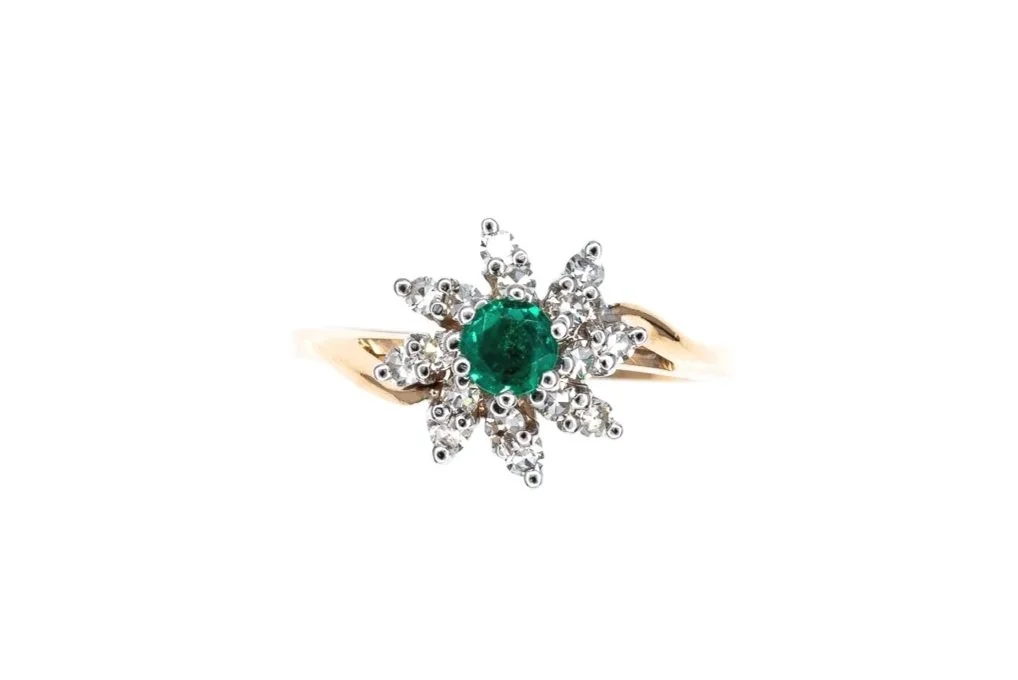 (T)Yellow Gold Diamond Emerald Gemstone Ring