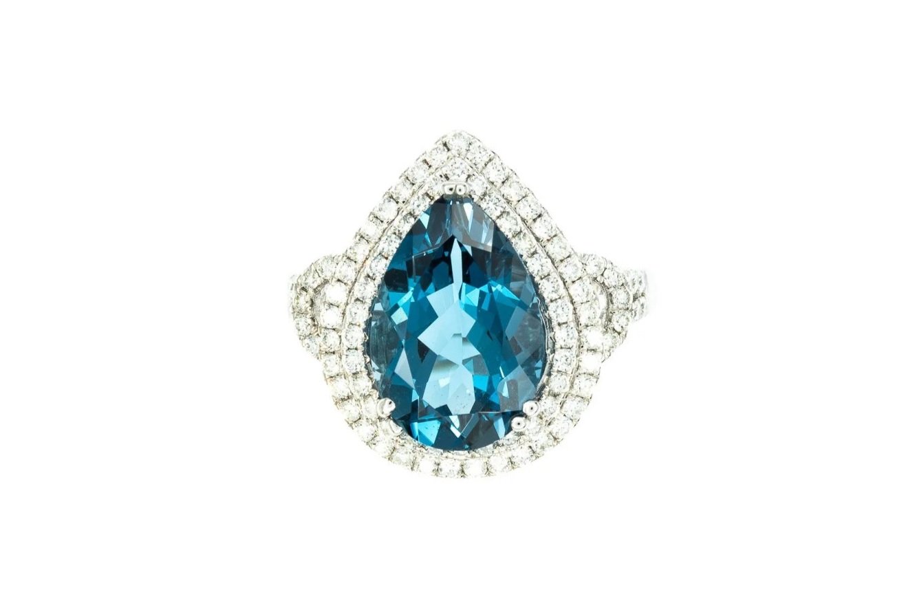 (T)White Gold Diamond Blue Topaz Effy Designer Ring
