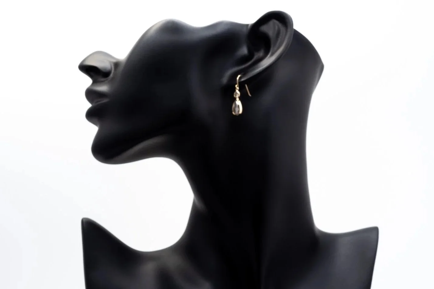 (S)Yellow Gold Pear Rose Cut Diamond Drop Dangle Shepherd Hook Earrings