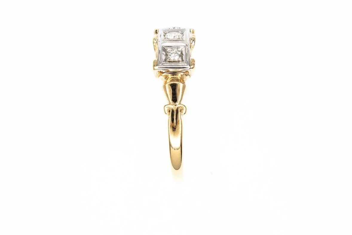 (S)Yellow White Gold Old European Cut Diamond Ladies Band