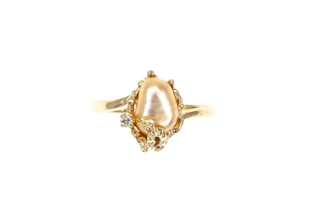 (T)White Yellow Gold Diamond Freshwater Cultured Pearl Gemstone Ring