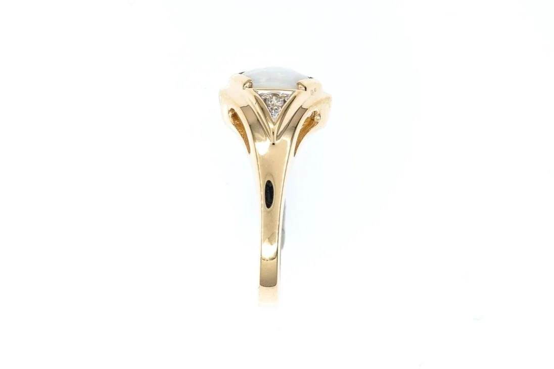 (S)Yellow Gold Diamond White Opal Gemstone Ring