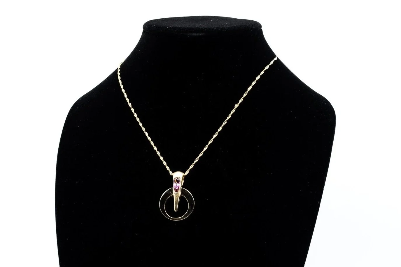 (F)Yellow Gold Solitaire Pink Topaz Drop Slider Pendant