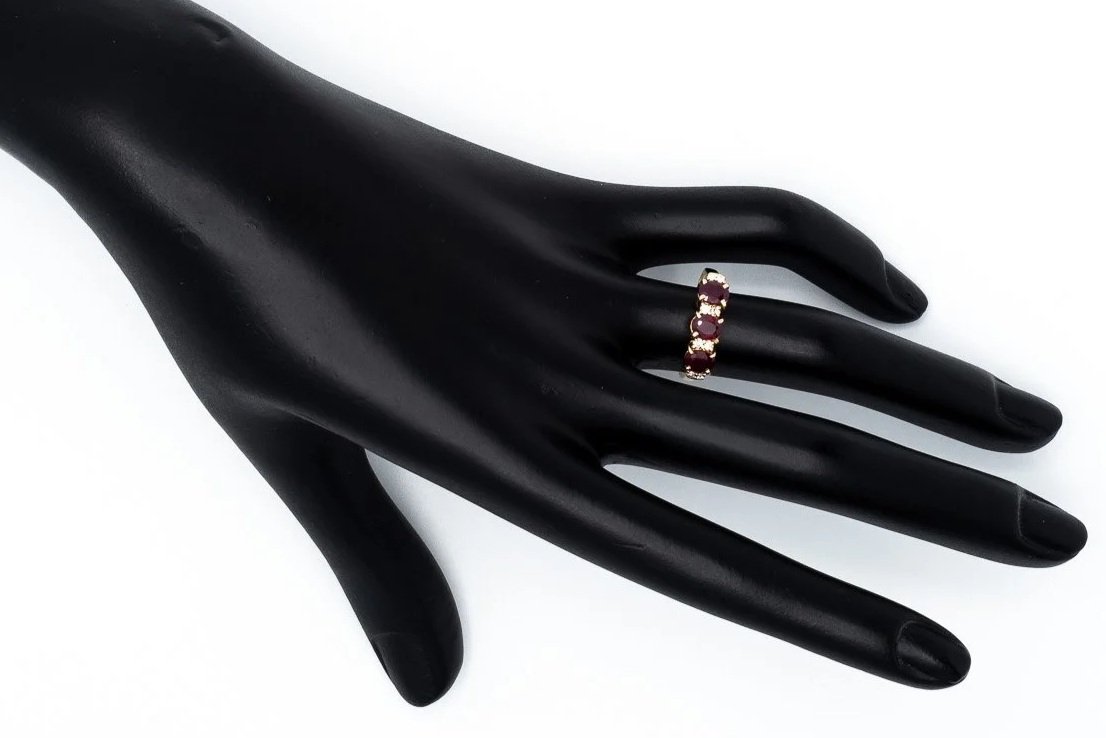 (H)Yellow Gold Diamond Ruby Gemstone Ring