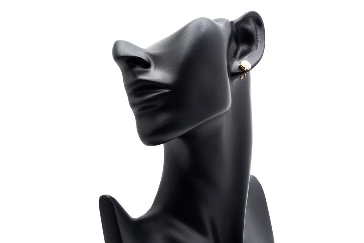 (F)Yellow Gold Diamond White Opal Stud Earrings