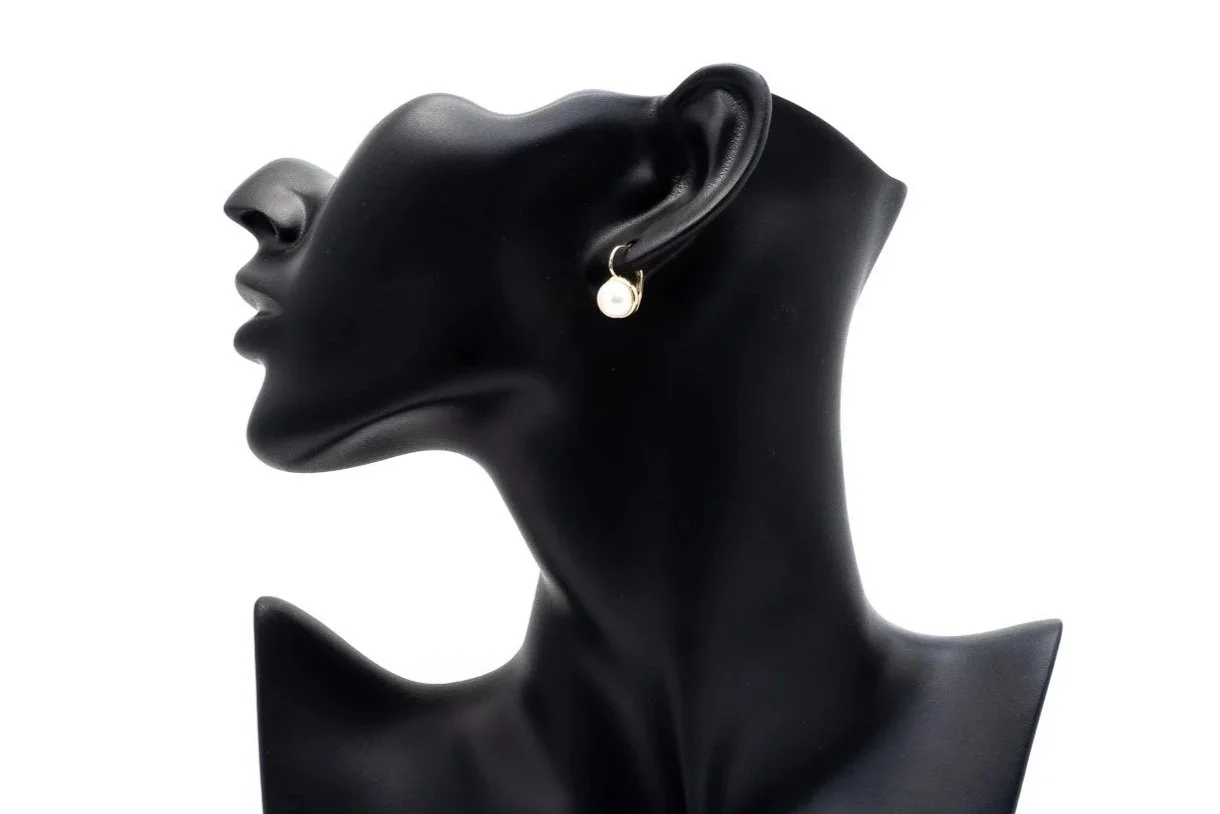 (S)Yellow Gold Solitaire Freshwater Cultured Pearl Stud Earrings