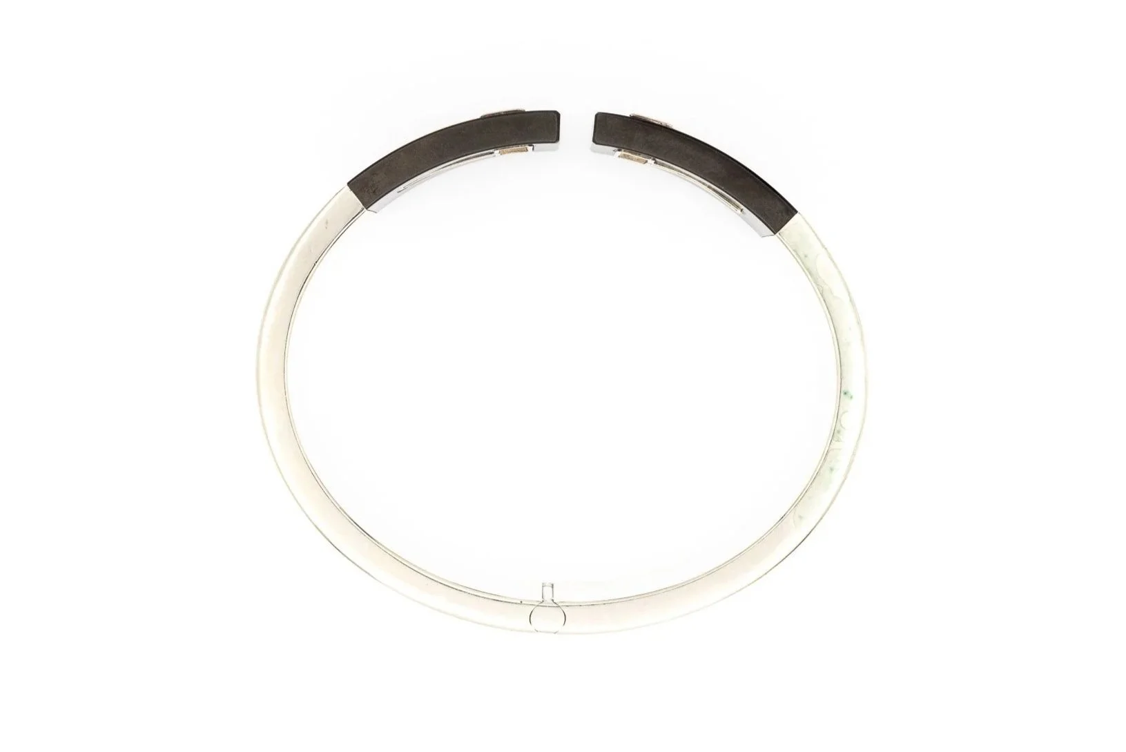 (T)Sterling Silver Black Ceramic Tiffany Hinged Bangle Bracelet