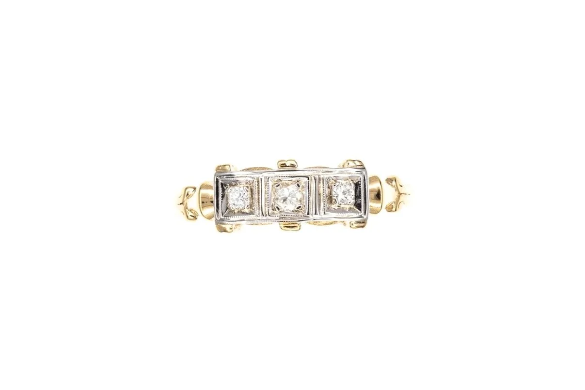 (T)Yellow White Gold Old European Cut Diamond Ladies Band