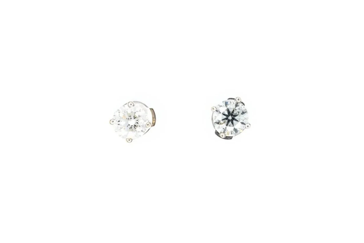 (T)White Gold Solitaire Round Brilliant Cut Diamond Stud Earrings