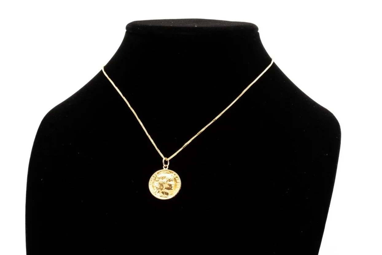 (F)Yellow Gold Single Cut Diamond French Francs Coin Pendant