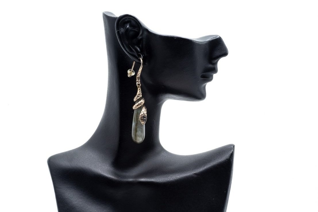 (S)Sterling Silver Sapphire Labradorite Beads John Hardy Drop Dangle Shepherd Hook Earrings