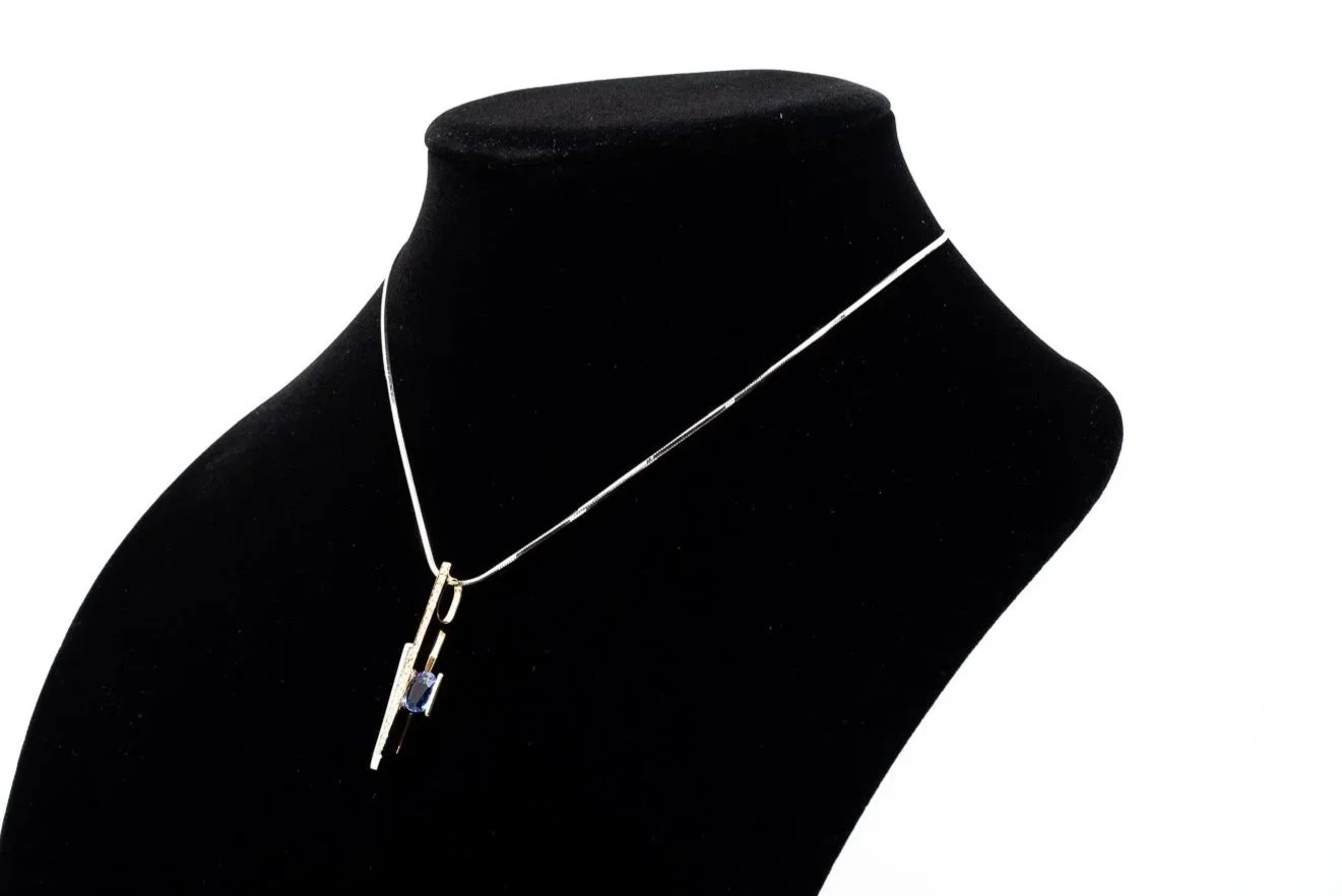 (S)White Yellow Gold Diamond Tanzanite Linear Drop Slider Pendant