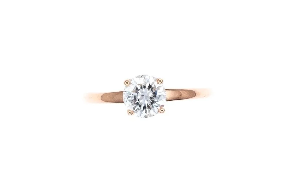 (T)Rose Gold Solitaire Round Brilliant Cut Diamond Engagement Ring