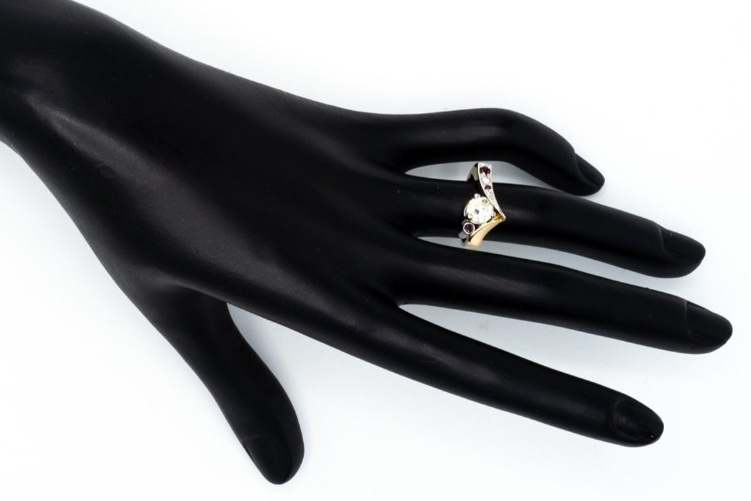 (H)White Yellow Gold Diamond Ruby Gemstone Ring